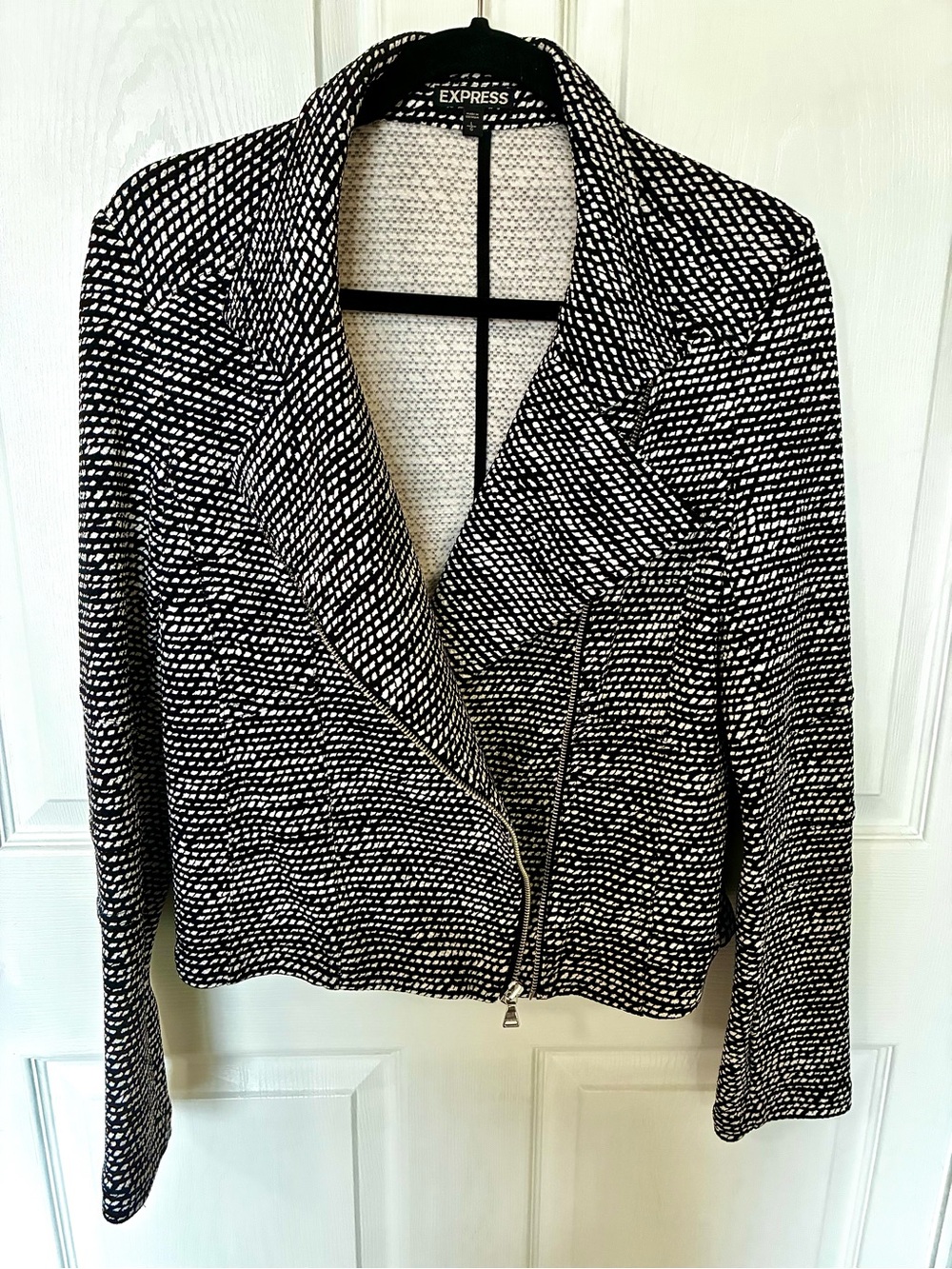 Express Black and White Patterned Moto Blazer